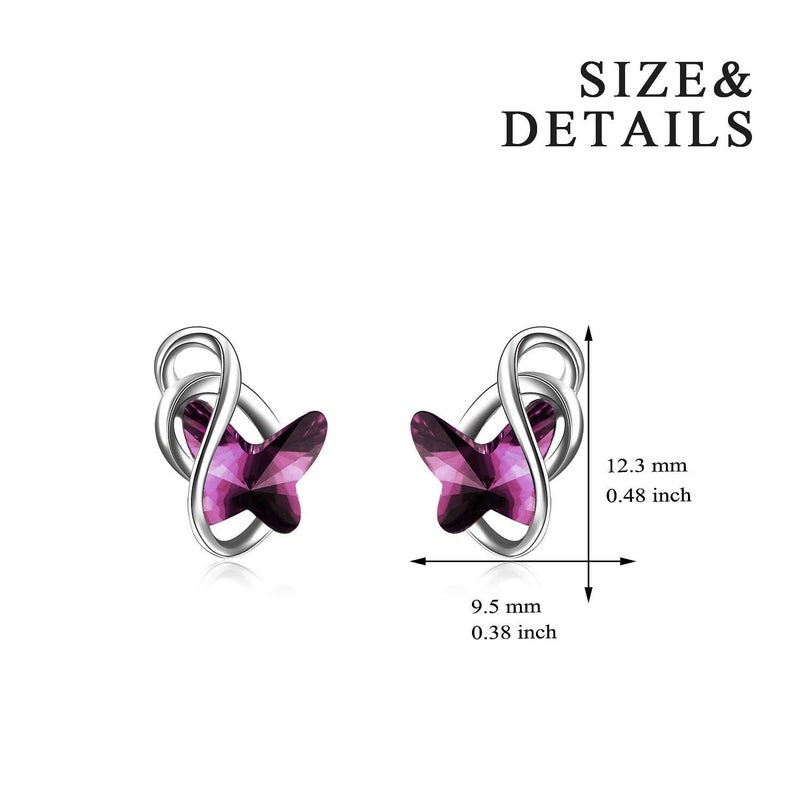 AOBOCO Sterling Silver Infinity Butterfly Earrings Embellished with Crystals from Austria, Hypoallergenic Stud Earrings, Anniversary Birthday Butterfly Jewelry Gifts for Women (Purple) - Image 5